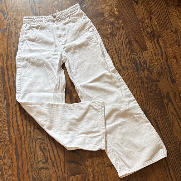 H&M 100% Cotton White Straight-Leg Jeans — High-Rise Casual Youth 14 Euro 152cm - Picture 2 of 7